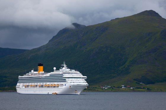 Costa Magica cruise ship in a bay on the Lofoten Islands