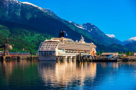 Cruise ships docked in Skagway on the Inside Passage in southeast Alaska USA