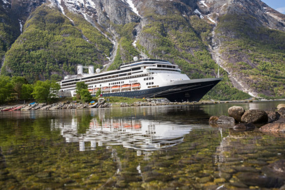 Norway, Eidfjord, View on MS Rotterdam, cruise ship of Holland America line