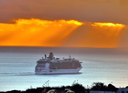 Royal Caribbean Cruise Ship, Sailing Into Sunset, Tagus River, Lisbon, Portugal
